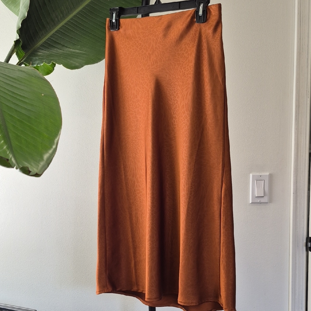 Rachel Zoe Satin Midi Slip Skirt in Burnt Orange